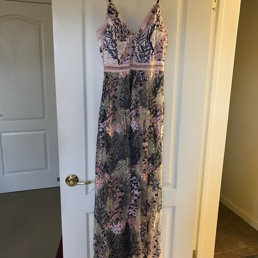 Sequin and Stitched Aqua Evening Dress